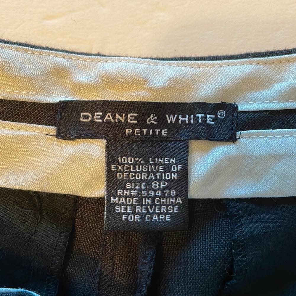 Dean & White Black Linen Embroidered Pants Size 8P - Picture 6 of 8